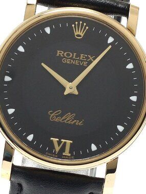 ROLEX Cellini 5115 K18YG Cal.1602 black Dial Hand Winding Men's Watch_953426